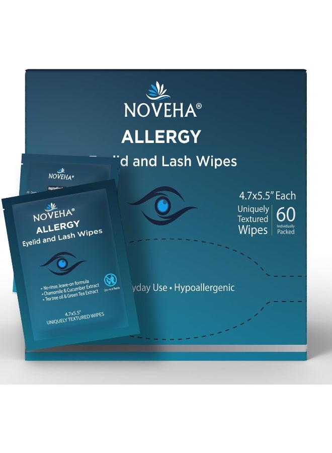 NOVEHA Allergy Relief Eyelid Wipes | Pre-moistened Hypoallergenic Eye Cleansing Pads - Image 1